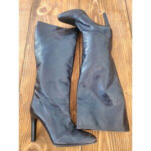 Escada Made In Italy Black Leather Knee-High Boots Size 6 W/ 4" Stiletto Heel 37
